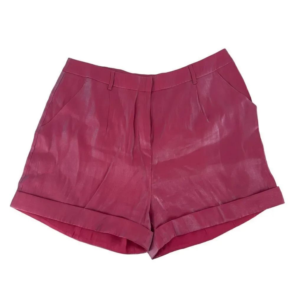 Pink Iridescent Shorts Fashion Nova Womens Size XL Cuffed Shiny High Rise Silky